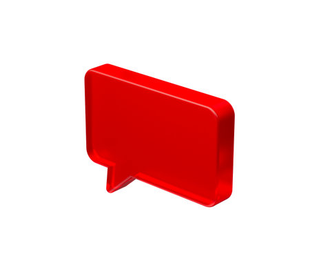 A glossy red speech bubble icon, ideal for messaging and communication apps. 3D Illustration