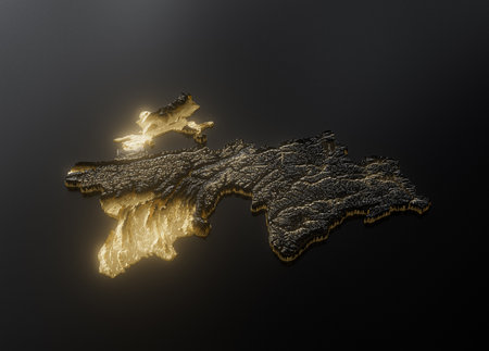 Tajikistan Map Golden Metallic Texture Map Gold Reserves And Gold Mining Concept 3D Illustrationの写真素材
