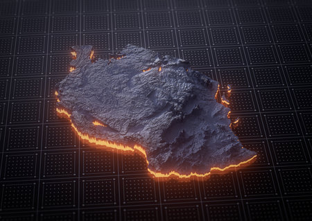 Illuminated Tanzania Data Map Highlighting Geographical Features Neon Glow Light 3D Illustration
