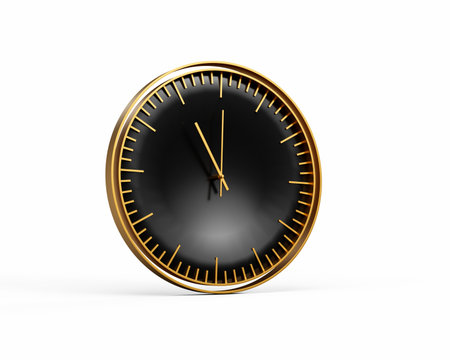 Modern Sleek Golden And Black Wall Clock Eleven O'Clock 11:00 For Modern Interiors 3D Illustration