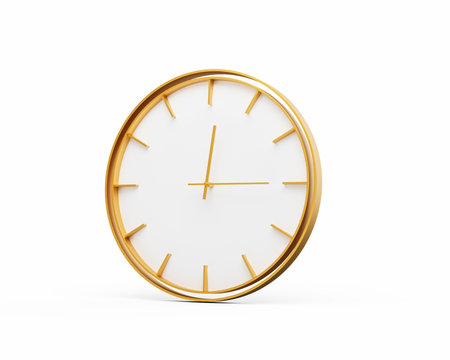 Minimalistic Golden Frame Wall Clock Twelve Fifteen 12:15 For Modern Interiors 3D Illustration