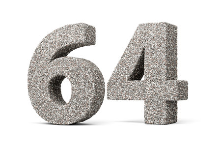 Number Sixty Four 64 Digit Made Of Rock Fragments Or Gravels On White Background 3d Illustration