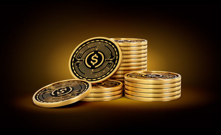 Stack Of Golden Cryptocurrency Coins On Shiny Golden Glow Background 3d Illustration