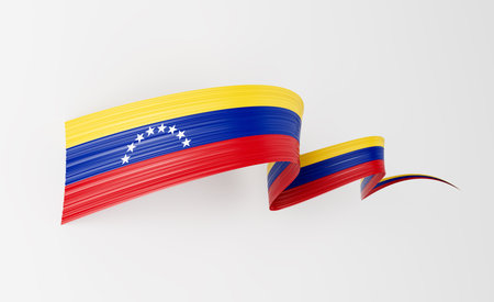 3d Flag Of Venezuela 3d Wavy Shiny Venezuela Ribbon Flag On White Background 3d Illustrationの写真素材