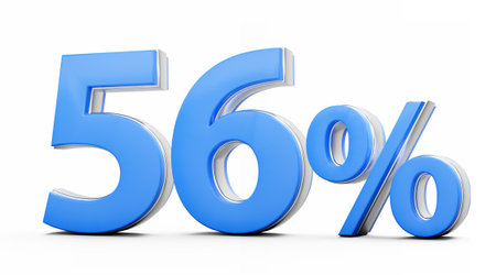 Vibrant Blue 56% Fifty Six Percent Sign With Metallic Gleam On White Background 3D Illustration