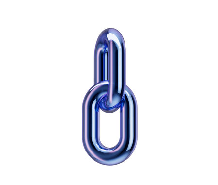 3D Metallic blue chain link with a glossy finish, symbolizing connection and unity. 3d illustrationの写真素材