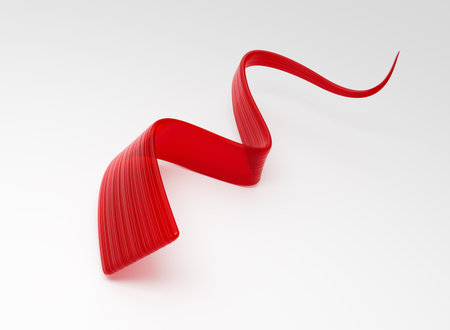 Abstract red ribbon flowing, elegant wave on white. Modern design element. 3D illustrationの写真素材