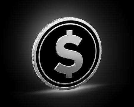 Silver And Black Rounded United States Dollar Coin On Shiny Silver Glow Background 3d Illustrationの写真素材