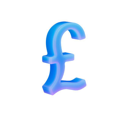 3D Gradient blue British Pound symbol, modern style with a glossy futuristic finish. 3D Illustrationの写真素材