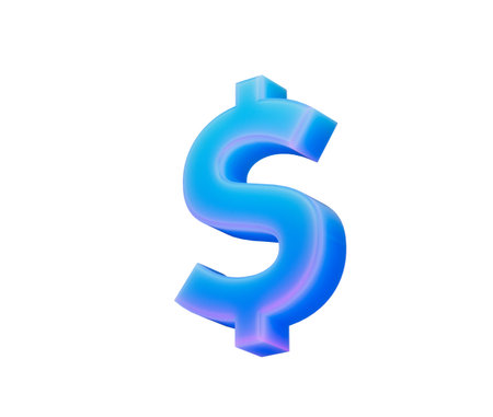 3D Glossy dollar symbol in blue gradient with beveled curves and soft reflections, 3D Illustrationの写真素材