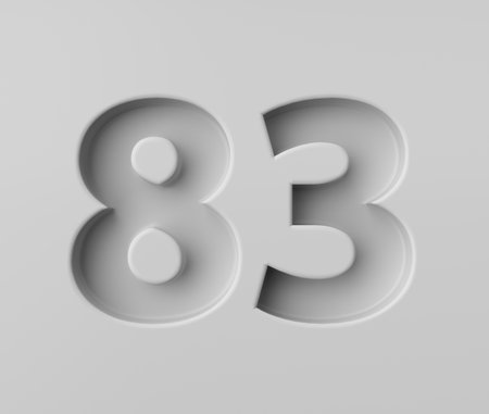 Sleek White Number 83 Eighty Three With Subtle Shadow Embossed Into Grey Background 3D Illustrationの写真素材