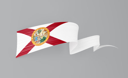 Waving Florida state flag, 3D render on gray background, patriotic symbol. 3d illustrationの写真素材