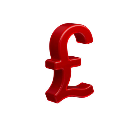 3D Red British Pound symbol with a glossy surface, representing digital currency. 3d Illustrationの写真素材
