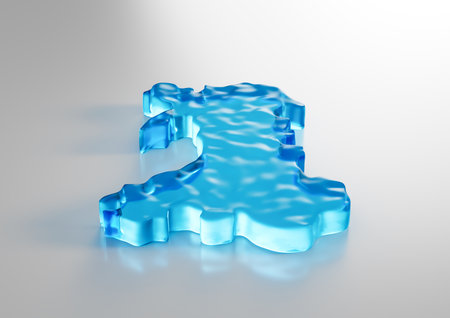 Water Ice Map Of Wales Global Warming Melting Glacier In Deep Ocean Blue Water 3d Illustrationの写真素材