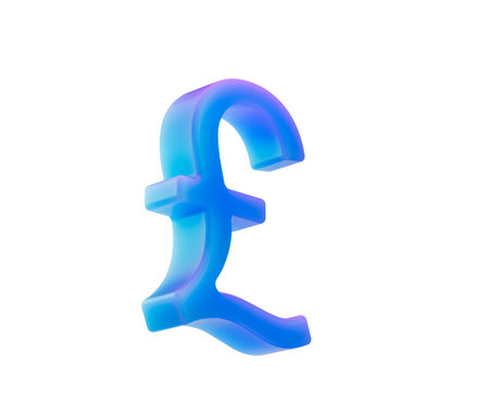 3D Gradient blue British Pound symbol, modern style with a glossy futuristic finish. 3D Illustrationの写真素材