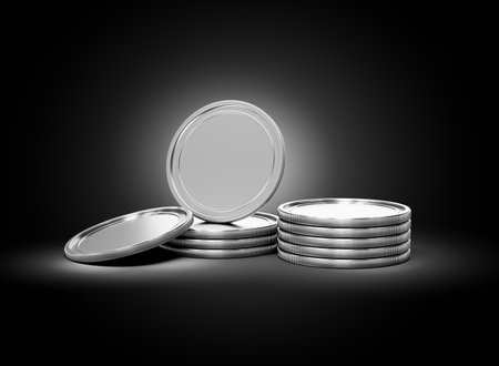 3d Stack Of Silver Coins Shiny Rounded Coins Stack On dark Background 3d Illustrationの写真素材