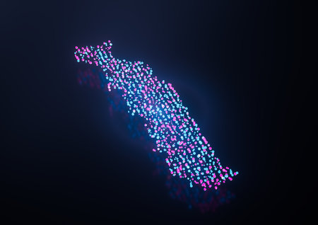 Illuminated Togo Digital Data Map Pink And Blue Neon Glowing Particles 3D Illustrationの写真素材