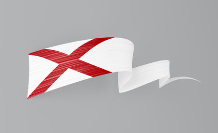 3D Wavy ribbon in Alabama flag colors, flowing with national pride and elegance. 3D Illustrationの写真素材