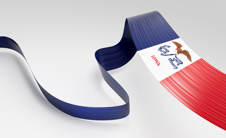 3D Wavy ribbon in Iowa flag colors, flowing with national pride and elegance. 3D Illustrationの写真素材