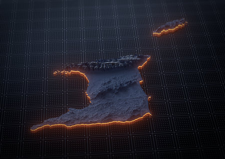 Illuminated Trinidad and Tobago Data Map Highlighting Geographical Features Neon Glow Light 3D Illustrationの写真素材