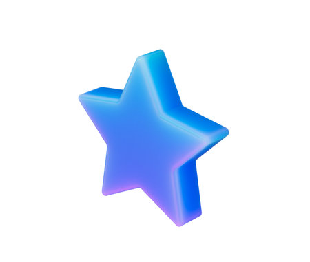 3D Glossy blue star icon with gradient glow, ideal for ratings, favorites or rewards. 3D Illustrationの写真素材