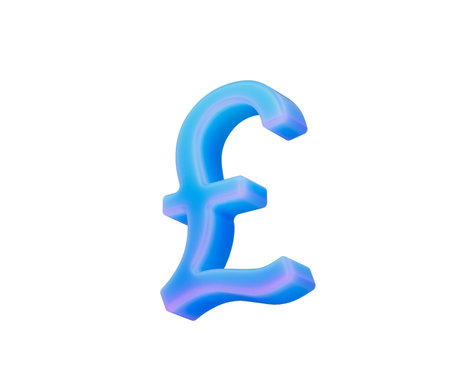 3D Gradient blue British Pound symbol, modern style with a glossy futuristic finish. 3D Illustrationの写真素材