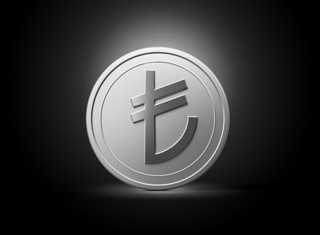 3d Silver Shiny Rounded Turkish Lira Coin Isolated On dark Background 3d Illustrationの写真素材