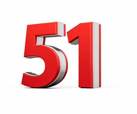 Bold Vibrant Red Number Fifty one Number 51 With Metallic On White Background 3D Illustrationの写真素材