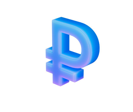 3D Gradient blue Russian Ruble symbol, modern style with a glossy futuristic finish. 3D Illustrationの写真素材