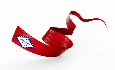 3D Wavy ribbon in Arkansas flag colors, flowing with national pride and elegance. 3D Illustrationの写真素材