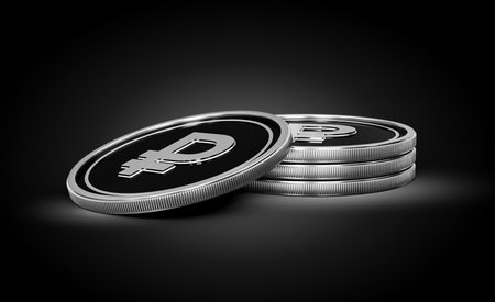 Sleek Silver And Black Russian Ruble Coins Rounded Coins Stack On dark Background 3d Illustrationの写真素材