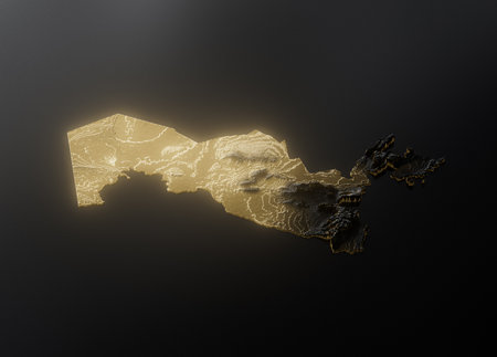 Uzbekistan Map Golden Metallic Texture Map Gold Reserves And Gold Mining Concept 3D Illustrationの写真素材