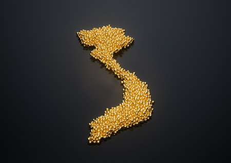 Vietnam Map Made Of High Quality Premium Golden Shiny Metallic Beads Or Balls 3D Illustrationの写真素材