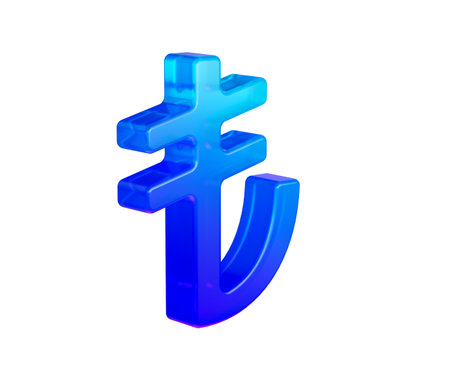 3D Gradient blue Turkish Lira symbol, modern style with a glossy futuristic finish. 3D Illustrationの写真素材