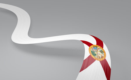 Stylized Florida flag ribbon with state seal, banner on grey background. 3d illustrationの写真素材