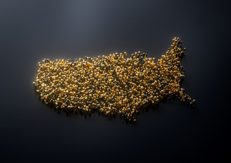 USA Map Made Of High Quality Premium Golden Metallic Copper Brass Pillars 3D Illustrationの写真素材