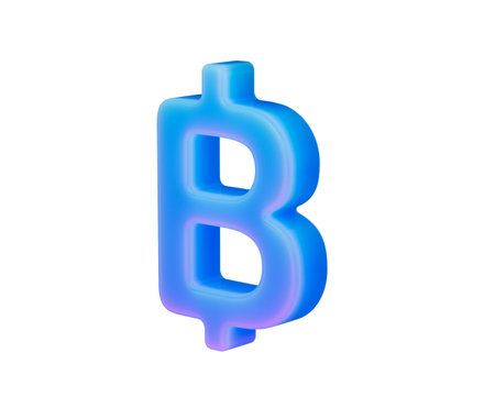 A glossy blue Thai Baht currency symbol with gradient depth, modern and sleek, 3D Illustrationの写真素材