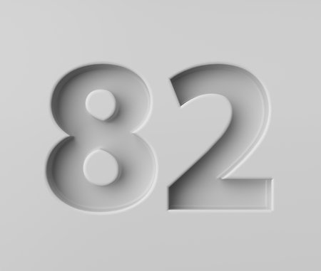 Sleek White Number 82 Eighty Two With Subtle Shadow Embossed Into Grey Background 3D Illustrationの写真素材