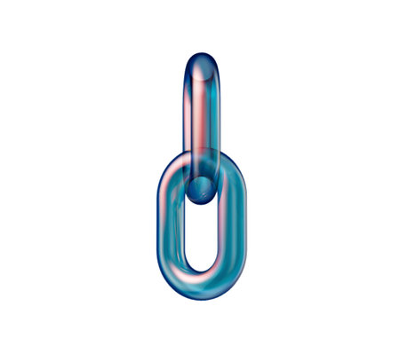 3D Transparent chain link with blue and pink hues, symbolizing connection and unity. 3d illustration