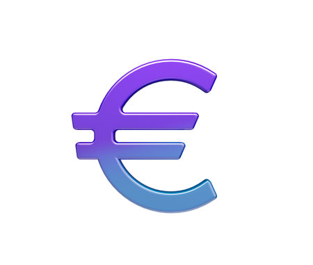 Glossy Euro currency symbol in a purple-to-blue gradient with smooth depth and shine, 3D Illustrationの写真素材