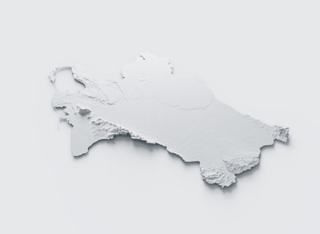 3D White Topographic Map of Turkmenistan highlighting terrain features and elevations. Concept 3d Illustrationの写真素材