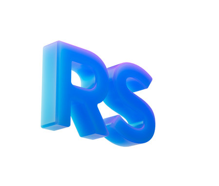 3D Gradient blue RS currency symbol, modern style with a glossy futuristic finish. 3D Illustrationの写真素材