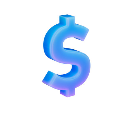3D Glossy dollar symbol in blue gradient with beveled curves and soft reflections, 3D Illustrationの写真素材