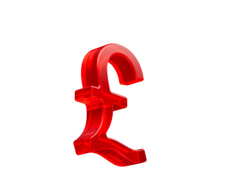 3D Red British Pound symbol with a glossy surface, representing digital currency. 3d Illustrationの写真素材