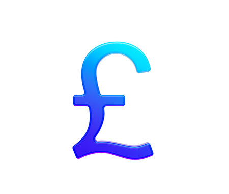 3D Gradient blue British Pound symbol, modern style with a glossy futuristic finish. 3D Illustrationの写真素材