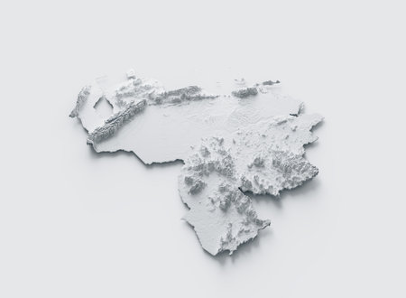 Venezuela Map Gray And White Shaded Relief Textured Map On White Background 3D Illustrationの写真素材