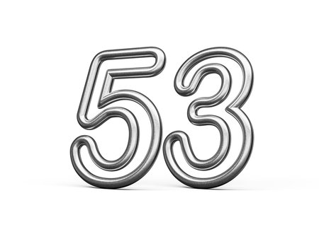 Number 53 Made Of Silver Metallic White Background 3D Illustration
