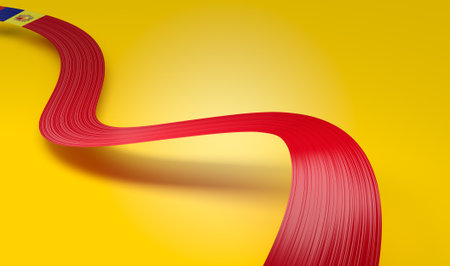 3d Flag Of Andorra 3d Shiny Waving Flag Ribbon Isolated On Yellow Background, 3d illustrationの写真素材