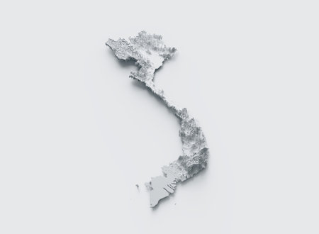 Vietnam Map Gray And White Shaded Relief Textured Map On White Background 3D Illustrationの写真素材