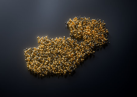 Zambia Map Made Of High Quality Premium Golden Metallic Copper Brass Pillars 3D Illustration